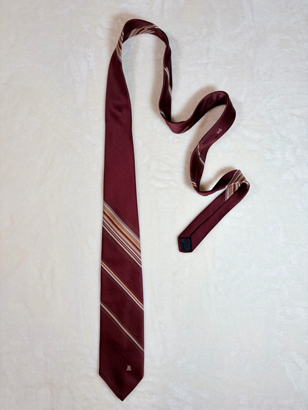 Lanvin Men's Burgundy Striped Tie with Cream and‎ Gold Accents